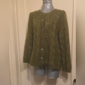 VTG 50s/60s Mohair Olive Green Button-Up Cardigan EUC